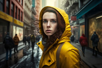 Fototapeta premium Woman in Busy Street. Generative AI