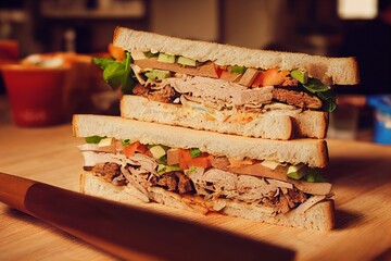 Vertical shot of delicious meat sandwich Generative AI