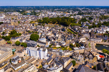 General aerial view of ancient Breton town of Vannes on sunny summer day, Morbihan, France
