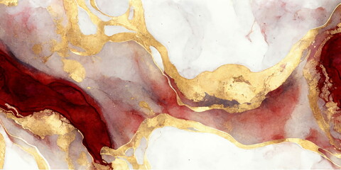 Red Gold Marble Textures Created with Generative AI.