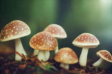 Vertical shot of cute little mushrooms at nature Generative AI