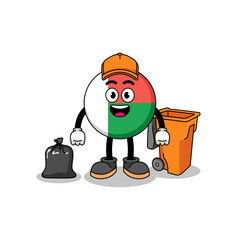 Illustration of madagascar flag cartoon as a garbage collector