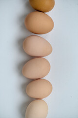 Chicken eggs on white background. top view. Easter concept