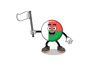 Cartoon Illustration of madagascar flag holding a white flag