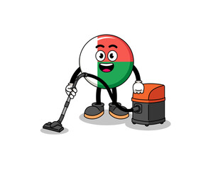 Character mascot of madagascar flag holding vacuum cleaner