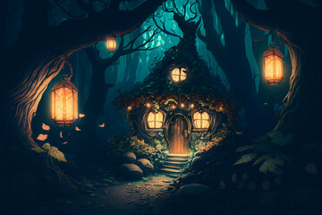 Fototapeta na wymiar Illustration of Fantasy Cottage