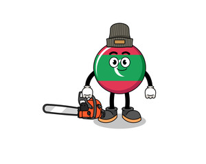 Fototapeta premium maldives flag illustration cartoon as a lumberjack