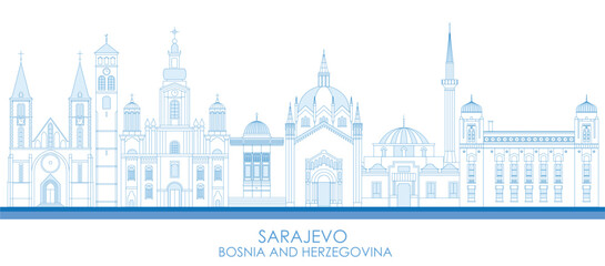 Fototapeta premium Outline Skyline panorama of City of Sarajevo, Bosnia And Herzegovina - vector illustration