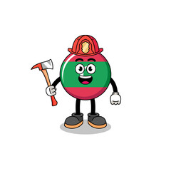 Cartoon mascot of maldives flag firefighter
