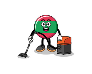 Character mascot of maldives flag holding vacuum cleaner