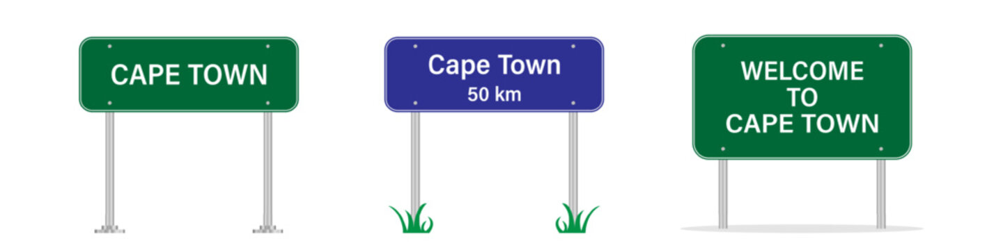 Cape Town road sign. Welcome to Cape Town. Cape Town city entering sign. Billboard on the road. Vector image