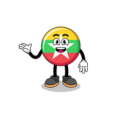 myanmar flag cartoon with welcome pose
