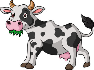 Cute cow cartoon eat grass