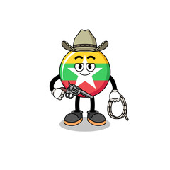Character mascot of myanmar flag as a cowboy