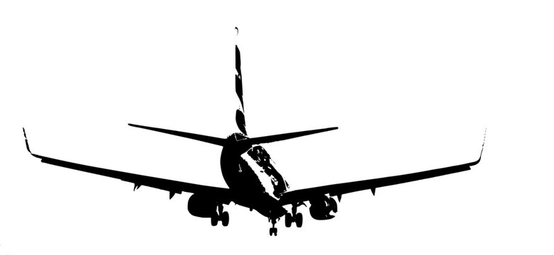 Flying Plane Silhouette, Isolated Vector Image Without Background