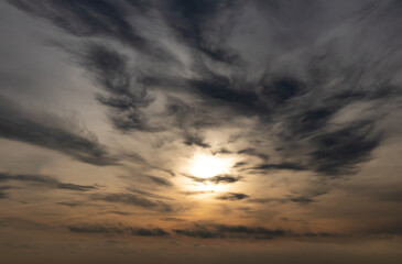 Moody orange and gray sky replacement center sun