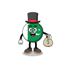 pakistan flag mascot illustration rich man holding a money sack