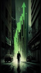 Fototapeta premium Gain, green arrow, chart, investment, stock exchange, stocks, money, growth planning charts, opportunity, business challenge and strategy, profit target, generated by ai 