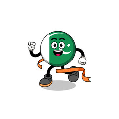 Mascot cartoon of pakistan flag running on finish line