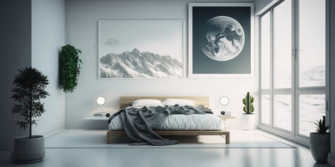 Minimalist Bedroom. Interior Design. Clean, sustainable space. Generative AI.
