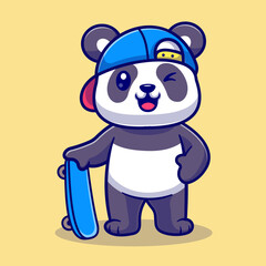 Cute Panda With Skateboard Cartoon Vector Icon Illustration. 
Animal Sport Icon Concept Isolated Premium Vector. Flat 
Cartoon Style