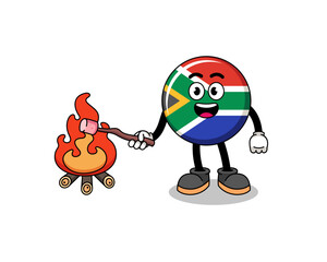 Illustration of south africa flag burning a marshmallow