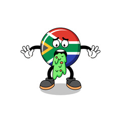 south africa flag mascot cartoon vomiting