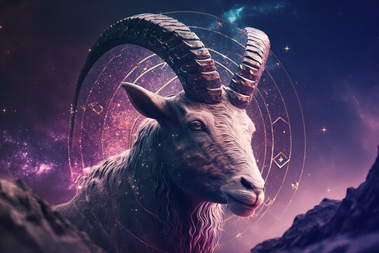 Capricorn zodiac sign in blue and pink colors