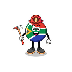 Obraz premium Cartoon mascot of south africa flag firefighter