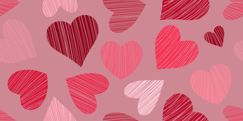 Wzór w ręcznie rysowane serca z deseniem. Ładny romantyczny nadruk. Walentynkowa tekstura, ślubna inspiracja. Wzór powtarzalny.