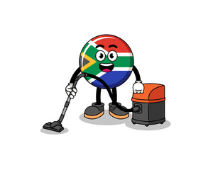 Obraz premium Character mascot of south africa flag holding vacuum cleaner