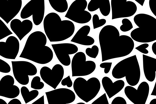 Czarno-biały wz&oacute;r w ręcznie rysowane serca. Ładny romantyczny nadruk. Walentynkowa tekstura, ślubna inspiracja. Wz&oacute;r powtarzalny.