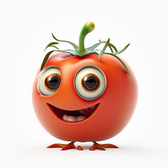 Cute Cartoon Tomato Character on a White Background (Generative AI)