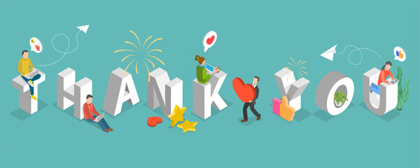 3D Isometric Flat Vector Conceptual Illustration of Thank You, Business, Marketing or Advertising Banner