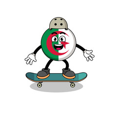 algeria flag mascot playing a skateboard
