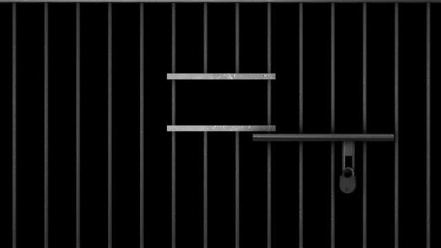Jail cell door closing with flashing police lights