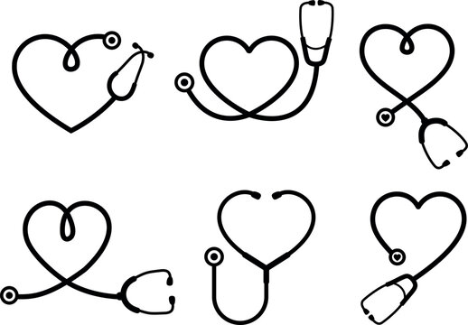 Simple stethoscope icon with heart shape. Health and medicine icons, Isolated vector illustration.
