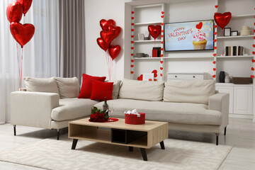 Cozy living room interior decorated for Valentine Day