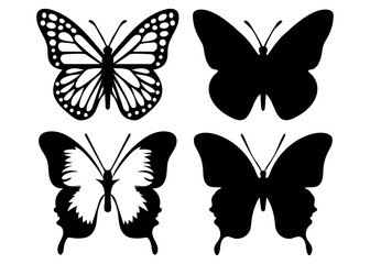 Fototapeta na wymiar Butterfly silhouette. Hand drawn vector illustration. Isolated element on white background.