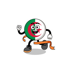 Mascot cartoon of algeria flag running on finish line