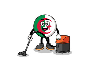 Character mascot of algeria flag holding vacuum cleaner