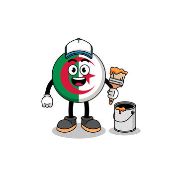 Character mascot of algeria flag as a painter