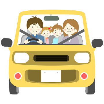 黄色い車で家族でドライブ