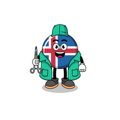 Illustration of iceland flag mascot as a surgeon
