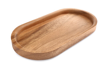 One new wooden tray on white background