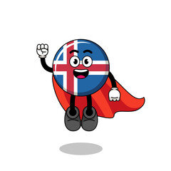 iceland flag cartoon with flying superhero