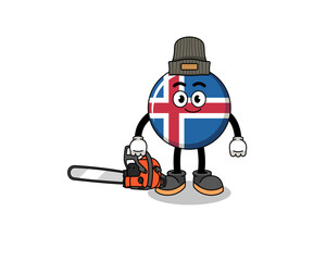 Naklejka premium iceland flag illustration cartoon as a lumberjack