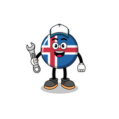iceland flag illustration cartoon as a mechanic