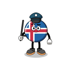 Cartoon Illustration of iceland flag police