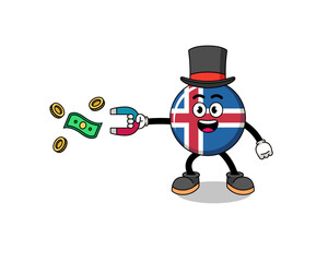Fototapeta na wymiar Character Illustration of iceland flag catching money with a magnet